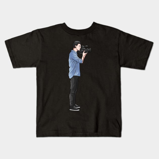 Cameraman Camera Videographer Film Filming Kids T-Shirt by fromherotozero